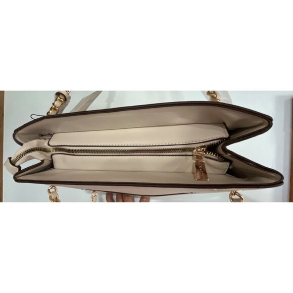 NWT Max Studio Pebble Grain Double Handle Tote Bag Chain Straps Ivory Color - Picture 10 of 12